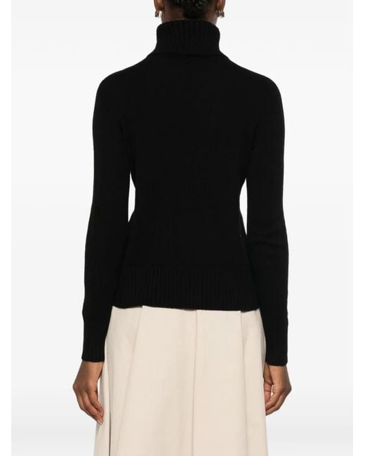Aragona Black Roll-Neck Ribbed-Trim Sweater