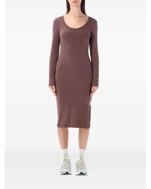 Nike Purple Long-Sleeve Ribbed Midi Dress