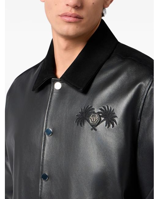 Philipp Plein Black Coster Leather Jacket for men