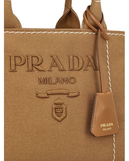 Prada Brown Small Jardinière Cotton Tote Bag