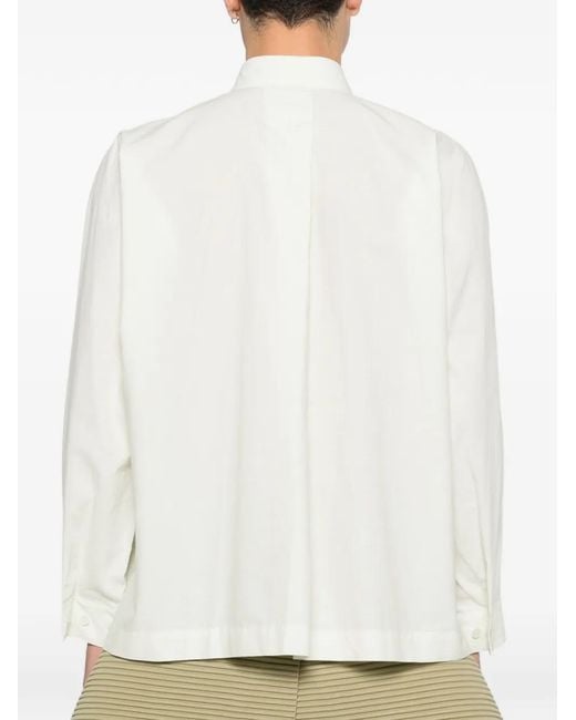 Homme Plissé Issey Miyake White Long-Sleeve Boxy Shirt for men