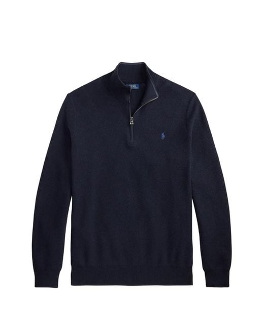 Polo Ralph Lauren Blue Mesh-Knit Quarter-Zip Sweater for men