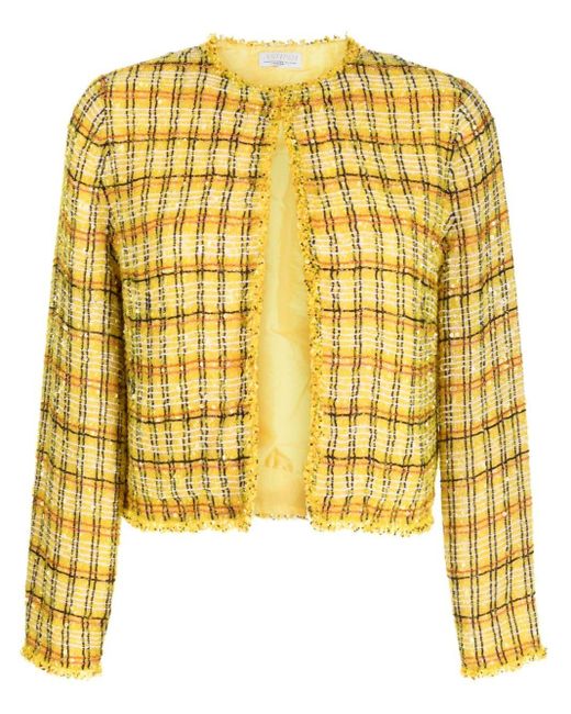 Ashish Yellow Tweed-Jacke mit Perlen