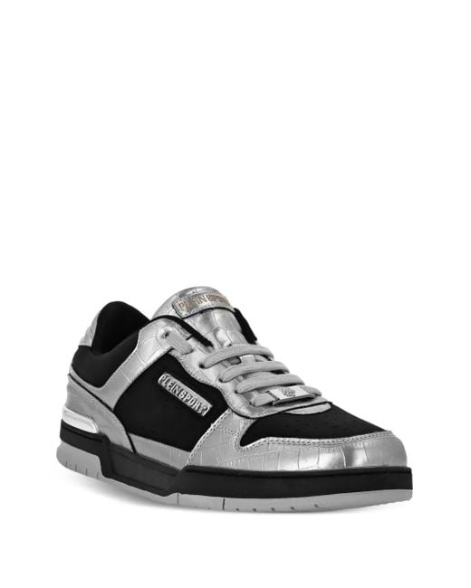 Philipp Plein Black Crocodile-Effect Panel Sneakers