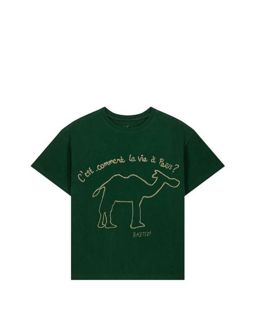 BAZISZT Green Kamy Camel-Print T-Shirt for men
