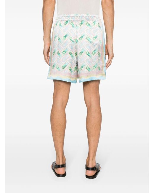 Casablancabrand Green Ping Pong-print Silk Shorts for men