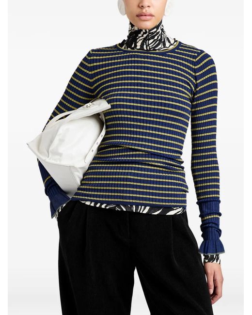 Proenza Schouler Blue Yasmine Striped Ruffled Sweater