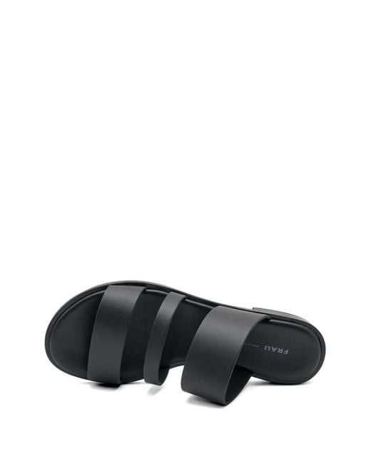Frau Black Triple-Strap Leather Sandals