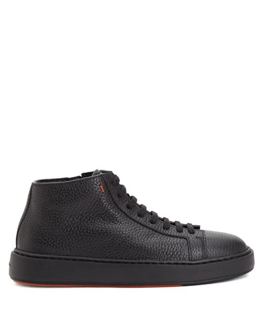 Santoni Black Zip-Up Leather Sneakers for men