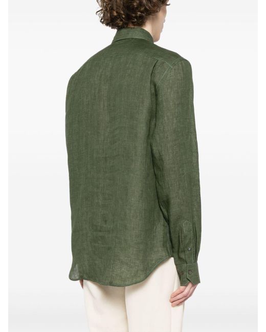 Paul Smith Green Topstitch-detail Linen Shirt for men