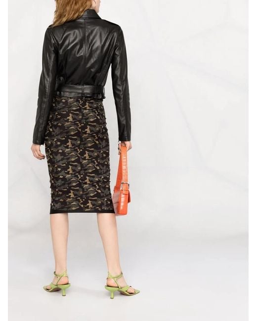 Patrizia Pepe Black Grained Lambskin Biker Jacket