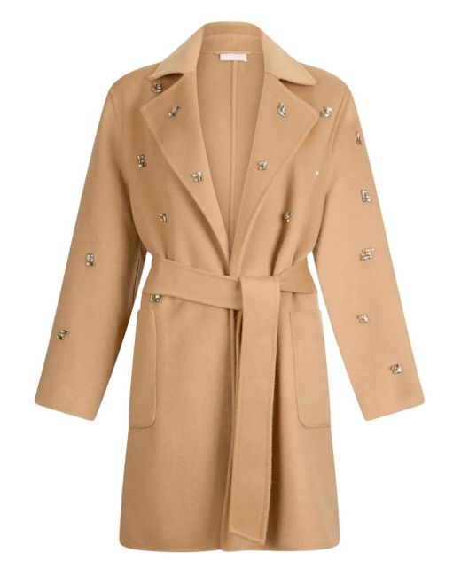 Liu Jo Natural Bejewelled Single-Breasted Coat