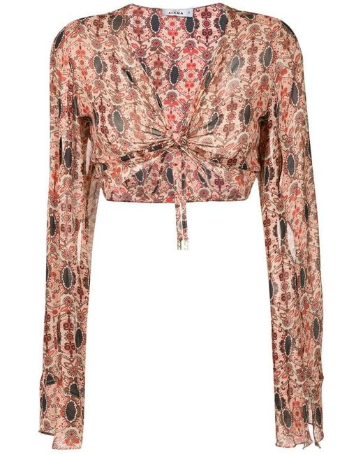 Amir Slama Pink Floral-Print Cropped Blouse