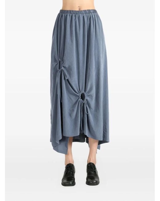 Y's Yohji Yamamoto Blue Drawstring-detail asymmetrical midi skirt
