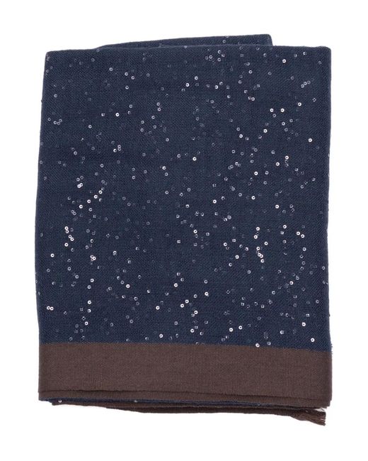 Brunello Cucinelli Blue Sequin-Embellished Cashmere Scarf