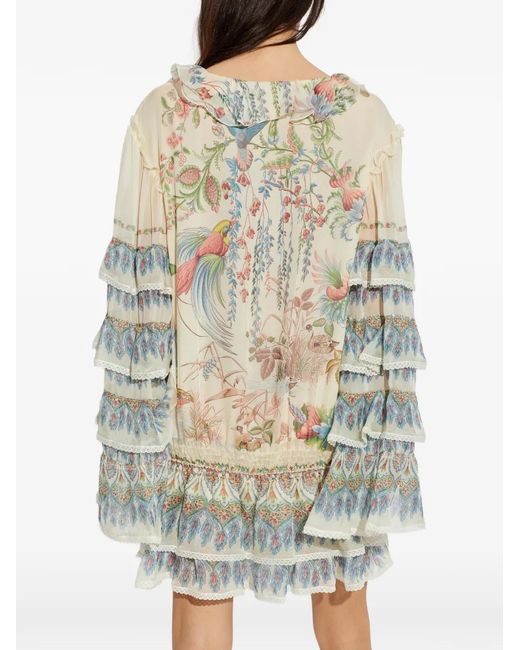 Etro White Silk Dress With Botanical Motif