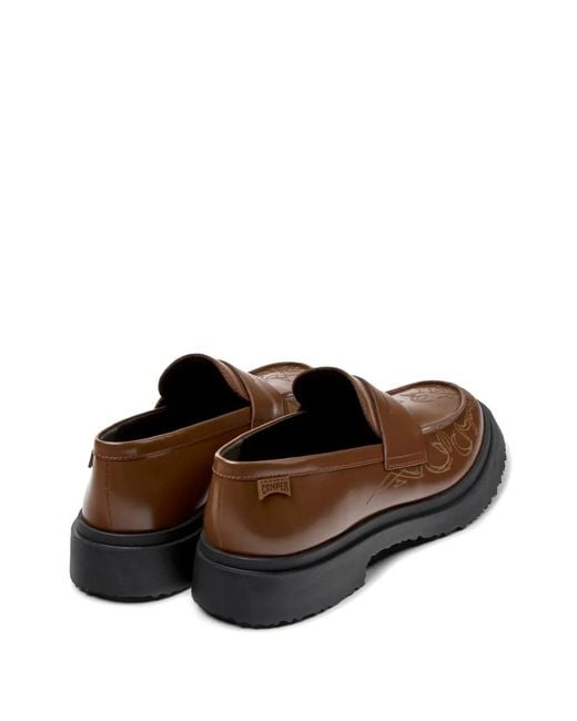 Camper Brown Walden Embroidered Leather Loafers for men