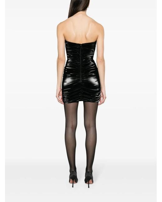 Nissa Black Ruched Faux-Leather Minidress