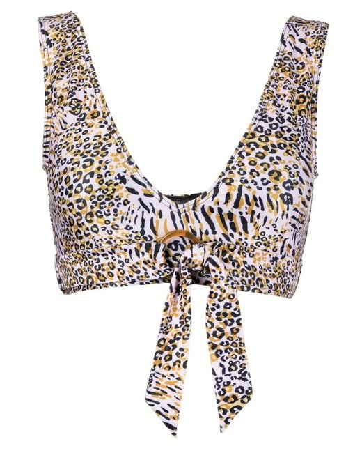 Duskii White Leopard-Print V-Neck Bikini Top