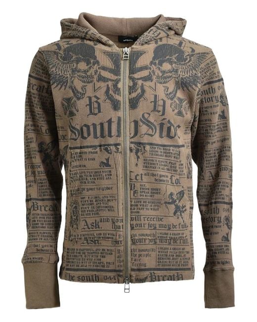BREATH Gray Skull-Print Waffle Hoodie