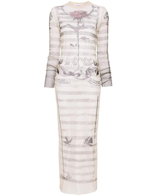 Jean Paul Gaultier White Tattoo Marinière Maxi Dress