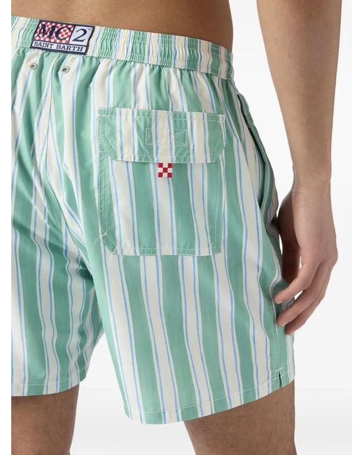 Mc2 Saint Barth Green Syros Striped Drawstring Swim Shorts for men