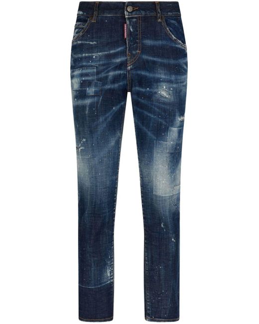 DSquared² Blue Logo-patch Cotton-blend Tapered Jeans