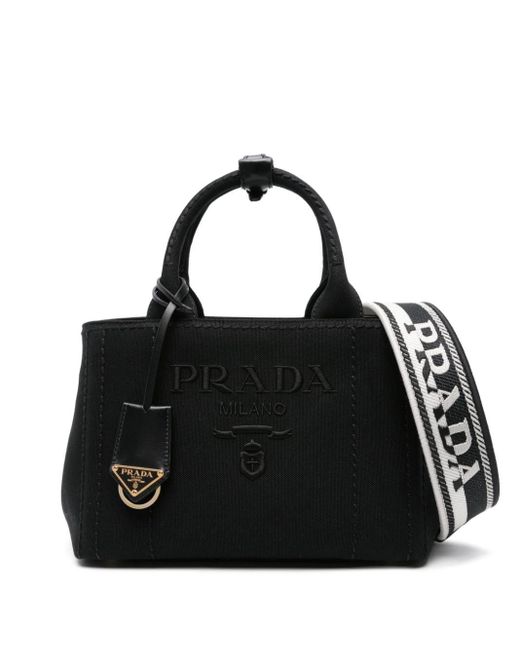 Prada Black Logo-embroidered Canvas Tote Bag