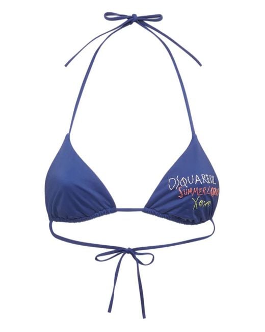 DSquared² Blue Embroidered Bikini Top