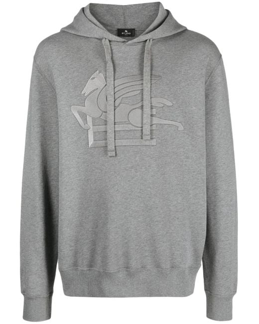 Etro Gray Logo-Stamp Cotton Hoodie for men