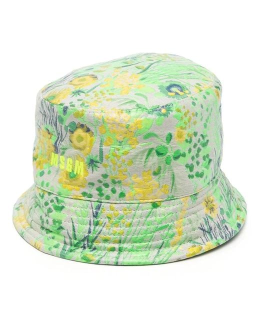 MSGM Green Floral Print Bucket Hat