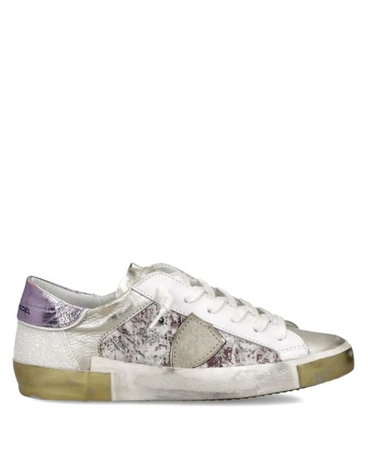 Philippe Model White Distressed Leather Sneakers