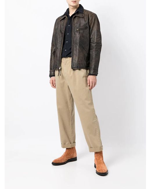 RRL Black Zipped Leather Jacket for men