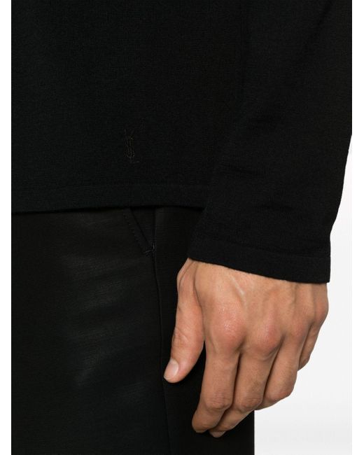 Saint Laurent Black Logo-Embroidered Knitted Polo Shirt for men