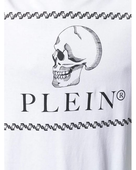 Philipp Plein White Outline Skull Print T-Shirt for men