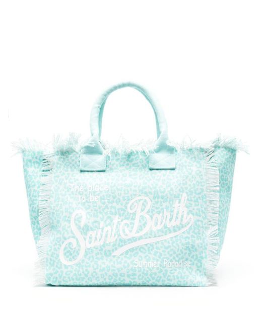 Mc2 Saint Barth Blue Vanity Leopard-print Cotton Beach Bag