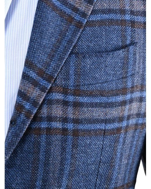 Sartorio Napoli Blue Plaid-Pattern Blazer for men