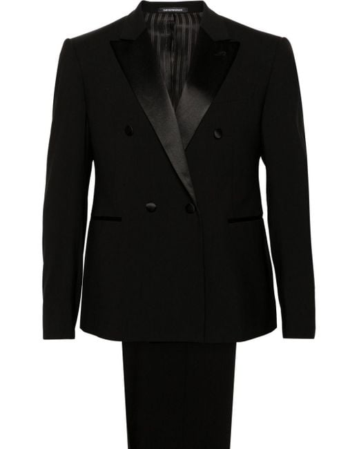 Costume en laine à veste croisée Emporio Armani pour homme en coloris Black