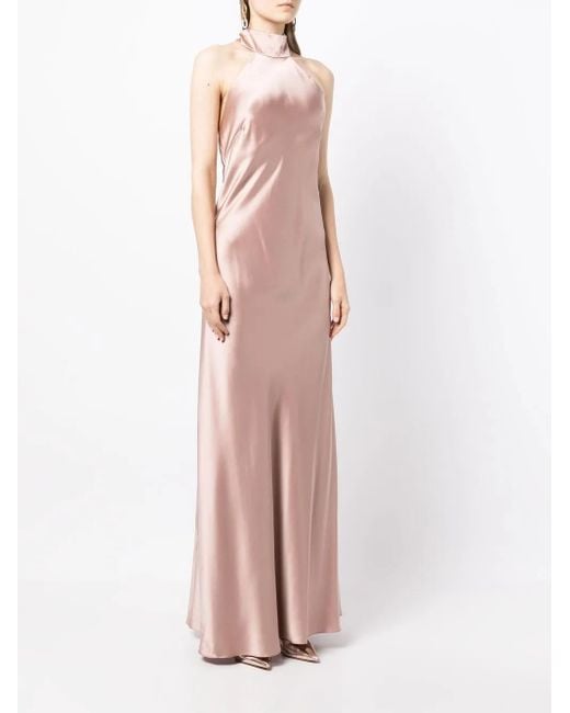 Michelle Mason Pink Backless Halter-Neck Gown