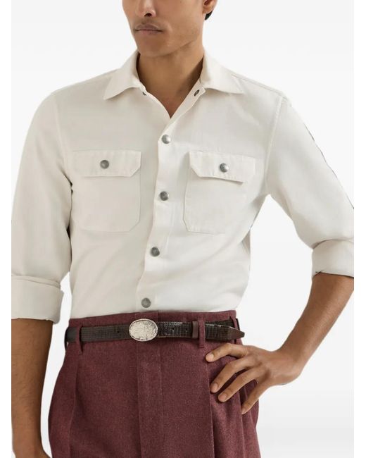 Brunello Cucinelli White Garment-Dyed Overshirt for men