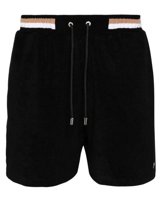 Boss Black Striped Drawstring Shorts for men