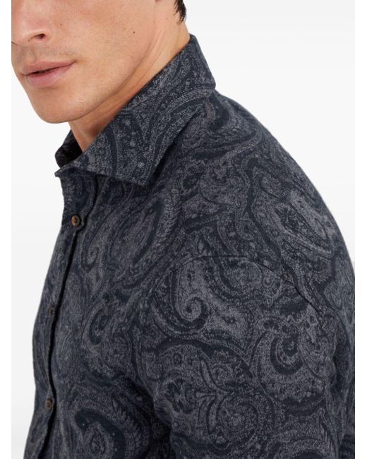 Brunello Cucinelli Blue Paisley-Print Shirt for men