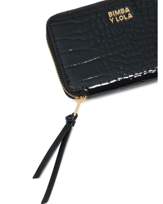 Bimba Y Lola Black Croc-Effect Patent Wallet