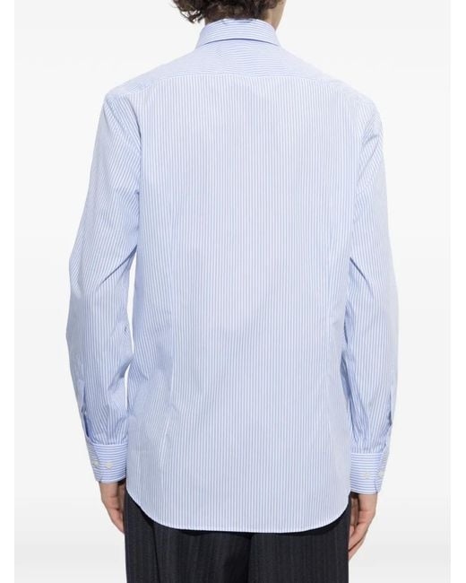 Etro Blue Stripe-Pattern Embroidered-Logo Shirt for men