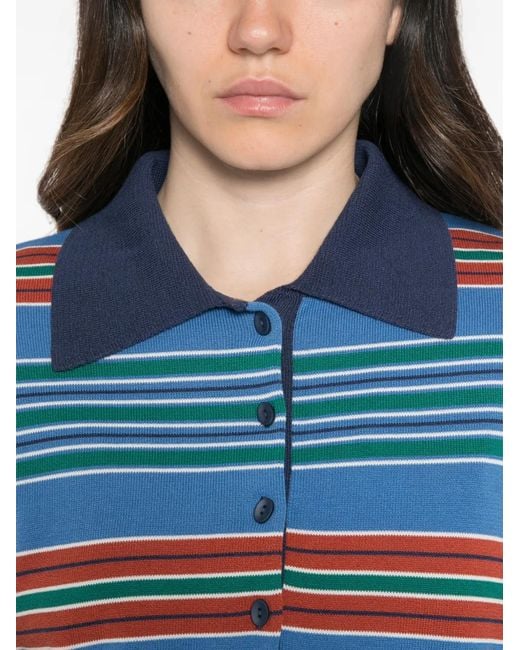 Faithfull The Brand Blue Striped Oversized Polo Shirt