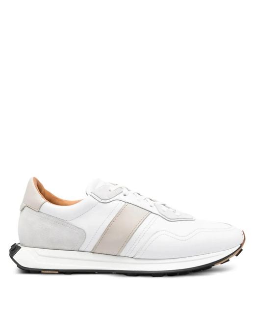 Magnanni Shoes White Stripe Lace-Up Sneakers for men