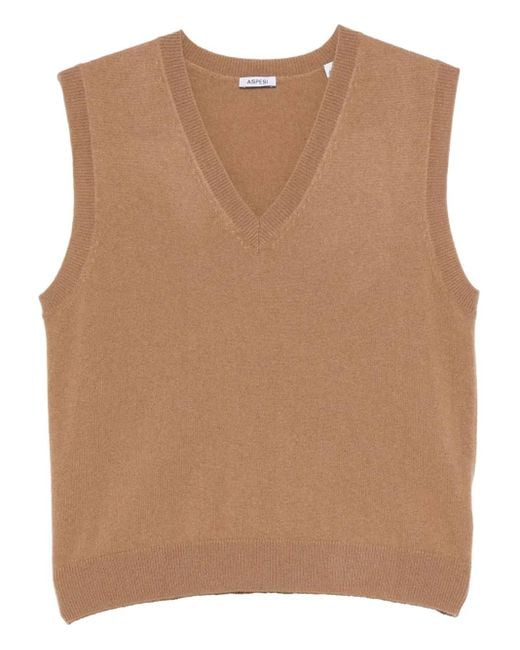 Aspesi Brown V-Neck Sleeveless Sweater