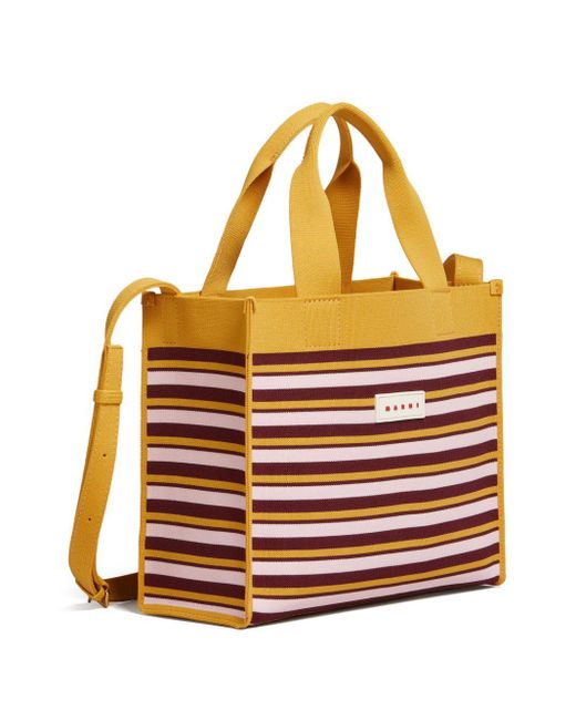 Marni Orange Small Shopping Striped Tote Bag