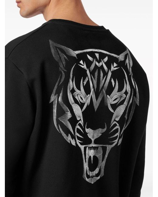 Philipp Plein Black Tiger Logo-print Sweatshirt for men
