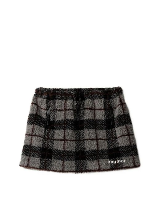 Miu Miu Black Checked Teddy Miniskirt